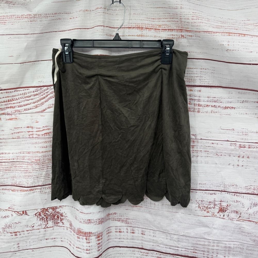 Altard State Mini Skirt Size Large Olive Green Suede Button Front Scalloped Hem - Picture 6 of 6